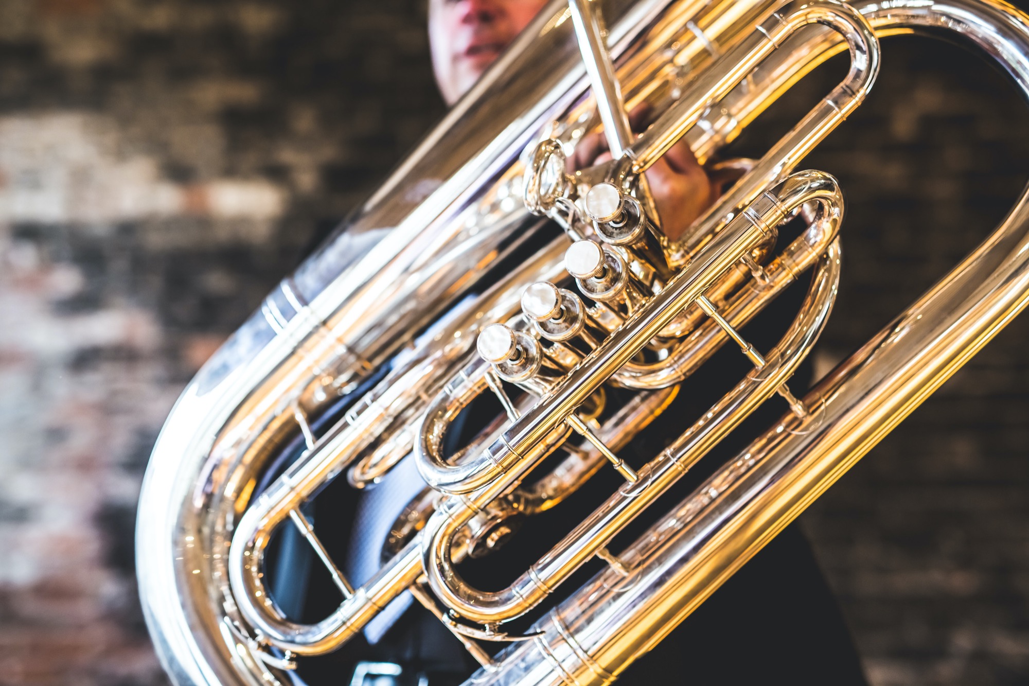 Silver tuba close-up